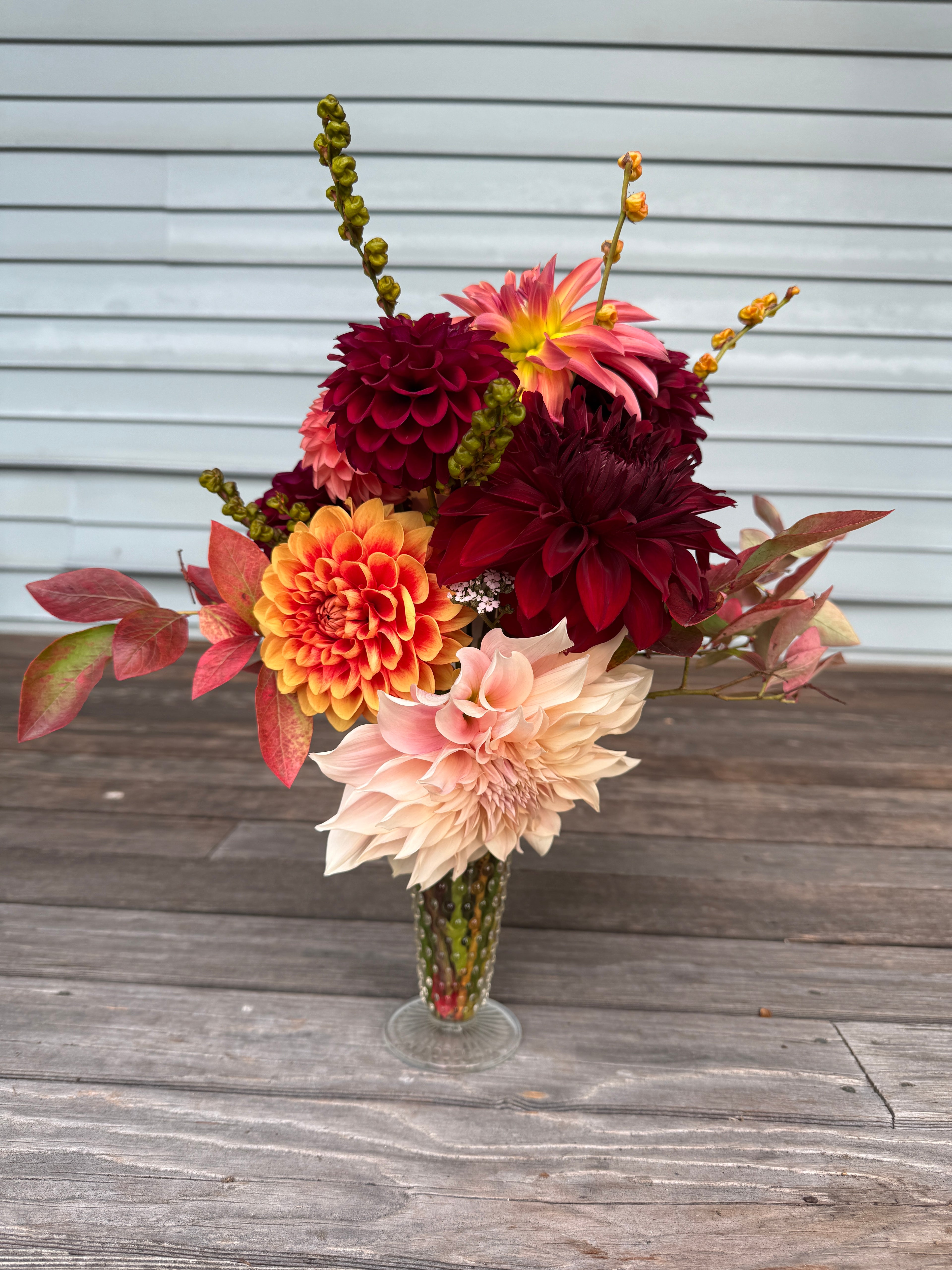 A small market bouquet from Creative Green Gardens featuring fall color flowers