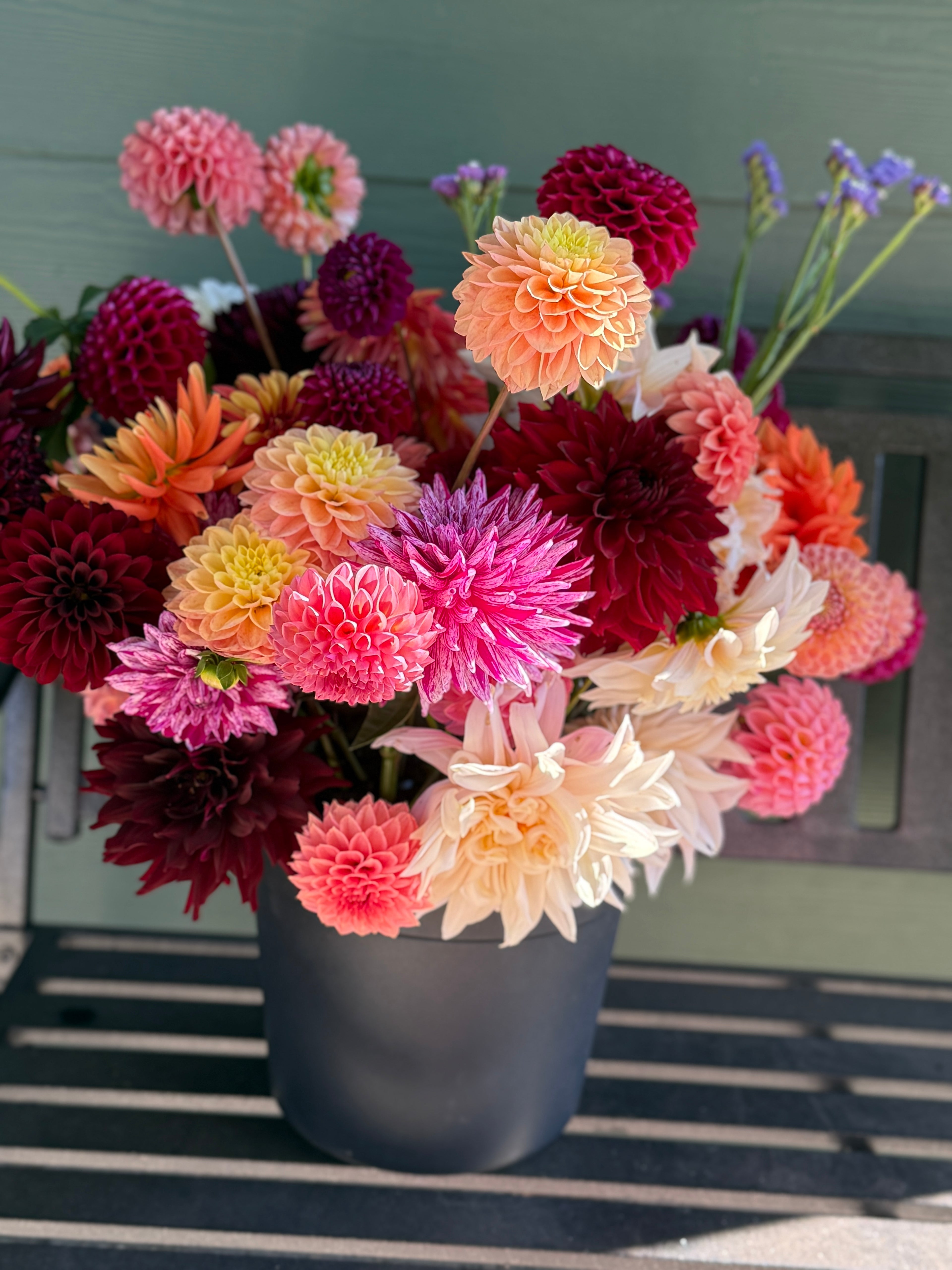 Giant bucket of fresh flowers from Creative Green Gardens in Poulsbo, WA.